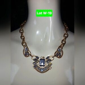 Elegant Gold Toned and Blue Statement Necklace